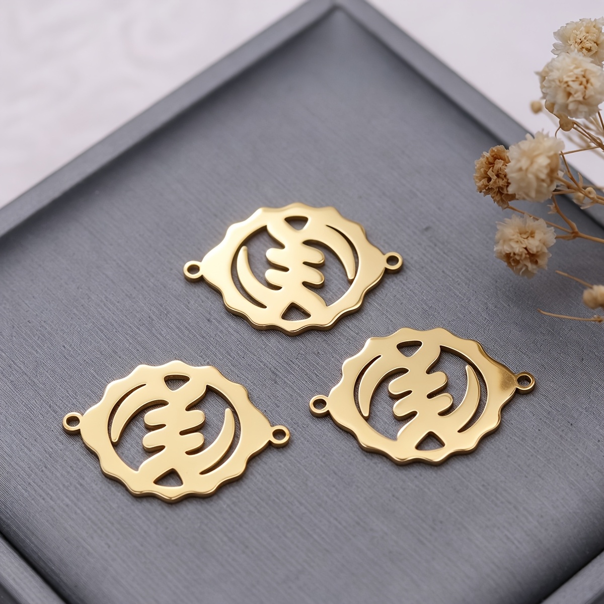 3pcs Gye Nyame Adinkra Charm Connectors for DIY Jewellery Making
